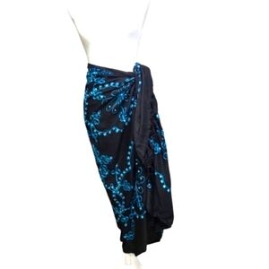 Black Sarong With Turquoise Embroidery Embellished With Sequin One Size